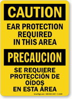 Caution Ear Protection Required Bilingual Sign