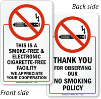 Smoke Free & Electronic Cigarette Free Facility 2 Sided Window Decals