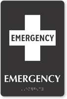 Emergency Braille Hospital Sign with First Aid Plus Symbol