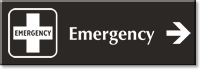 Emergency Engraved Sign, First Aid Cross, Right Arrow Symbol