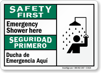 Emergency Shower Here Bilingual Sign