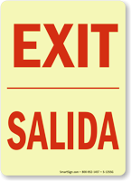Bilingual Exit Salida Glow in the Dark Sign