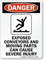 Danger: Exposed Conveyors and Moving Parts Sign