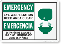 Emergency Eye Wash Keep Clear Bilingual Sign