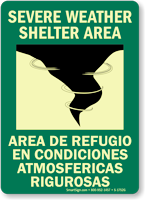 Severe Weather Shelter Area Bilingual Glow Sign
