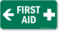 First Aid Sign with Left Arrow and Symbol