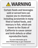 Food and Non Alcoholic Beverage Prop 65 Sign
