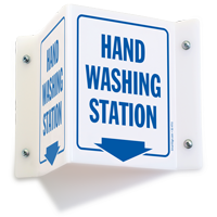 Hand Washing Station with Down Arrow Projecting Sign