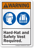 Hard Hat Safety Vest Required ANSI Warning Sign