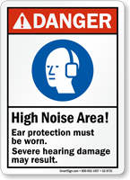 High Noise Area Ear Protection Be Worn Sign
