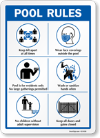 Pool Rules Keep 6ft Apart Wear Face Covering No Larger Gathering Wash Hands Social Distancing Pool Rules Sign