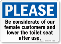 Lower the Toilet Seat After Use Restroom Sign