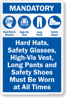 Mandatory Hard Hat Safety Glasses Vest Pants Sign