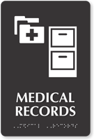 Medical Records Braille Sign with File Cabinet Symbol