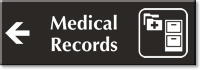 Medical Records Engraved Sign with Left Arrow Symbol