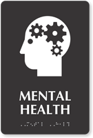 Mental Health Braille Sign with Head Gears Symbol