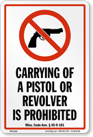 Mississippi Firearms And Weapons Law Sign