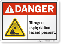 Nitrogen Asphyxiation Hazard Present ANSI Danger Sign