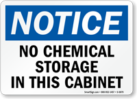 No Chemical Storage In Cabinet Notice Sign