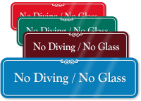 No Diving No Glass ShowCase Wall Sign