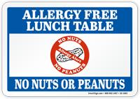 No Nuts Peanuts Allergy Free Lunch Table Sign