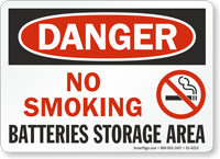 No Smoking Batteries Storage Area OSHA Danger Sign
