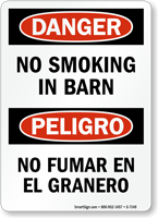 No Smoking In Barn Bilingual Sign