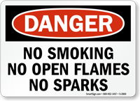 Danger No Smoking No Open Flames Sparks Sign