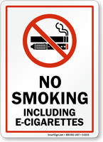 No Smoking Including E Cigarettes Sign with Symbol