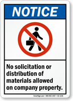 No Soliciting Or Distribution Allowed Notice Sign