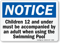 Notice Children Swimming Pool Sign