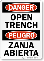 Danger Bilingual Open Trench/ Zanja Abierta Sign