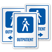 Outpatient Hospital Sign with Fractured Hand Man Symbol
