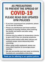 Read Our Updated Gym Policies Custom Sign