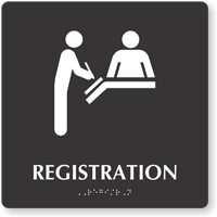 Registration Braille Sign with Hospital Receptionist Symbol