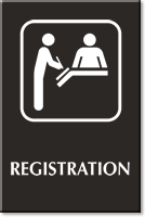 Registration Engraved Sign with Hospital Receptionist Symbol
