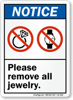 Remove All Jewelry ANSI Notice Sign