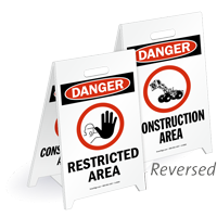 Danger Restricted Area Reversible Fold Ups Floor Sign