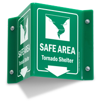 Safe Area Tornado Shelter Sign with Down Arrow