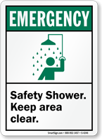 Emergency (ANSI) Safety Shower Keep Clear Sign