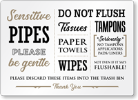 Sensitive Pipes Do Not Flush Paper Airbnb Sign