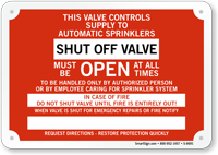 Shut Off Valve Fire Sprinkler Identification Sign