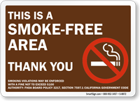 Smoke Free Area Thank You Sign