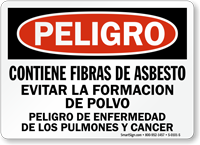 Spanish Danger Contains Asbestos Fibers Cancer Hazard Sign