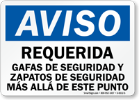 Spanish Notice Safety Glasses Shoes Required Sign