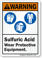 Sulfuric Acid Wear Protective Equipment ANSI Warning Sign