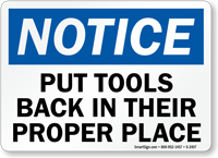 Notice Put Tools Back Sign