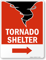 Tornado Shelter Sign with Right Arrow