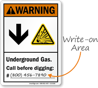 Underground Gas Call Before Digging Write On Area Sign