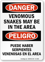 Venomous Snakes Area Bilingual Danger Sign